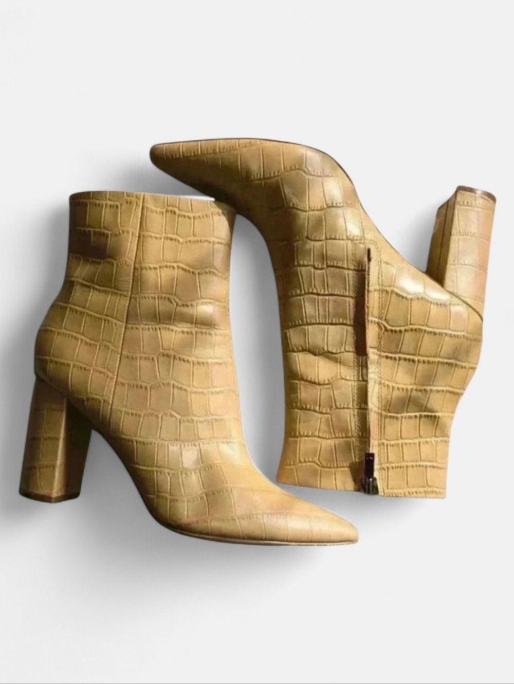 Marc Fisher Ulani 3 Leather Croc Embossed Pointy Toe Zip Up Ankle Boots Sz. 10
